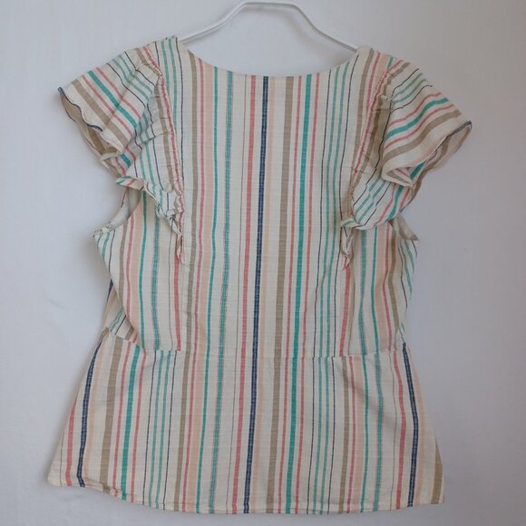 Parker Top Halsey Stripe V Neck Cotton Side Zip Pullover Womens Large - Picture 6 of 13